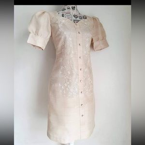 Handmade barong tagala dress (Piña-jusi, modern Filipiniana, floral motif)